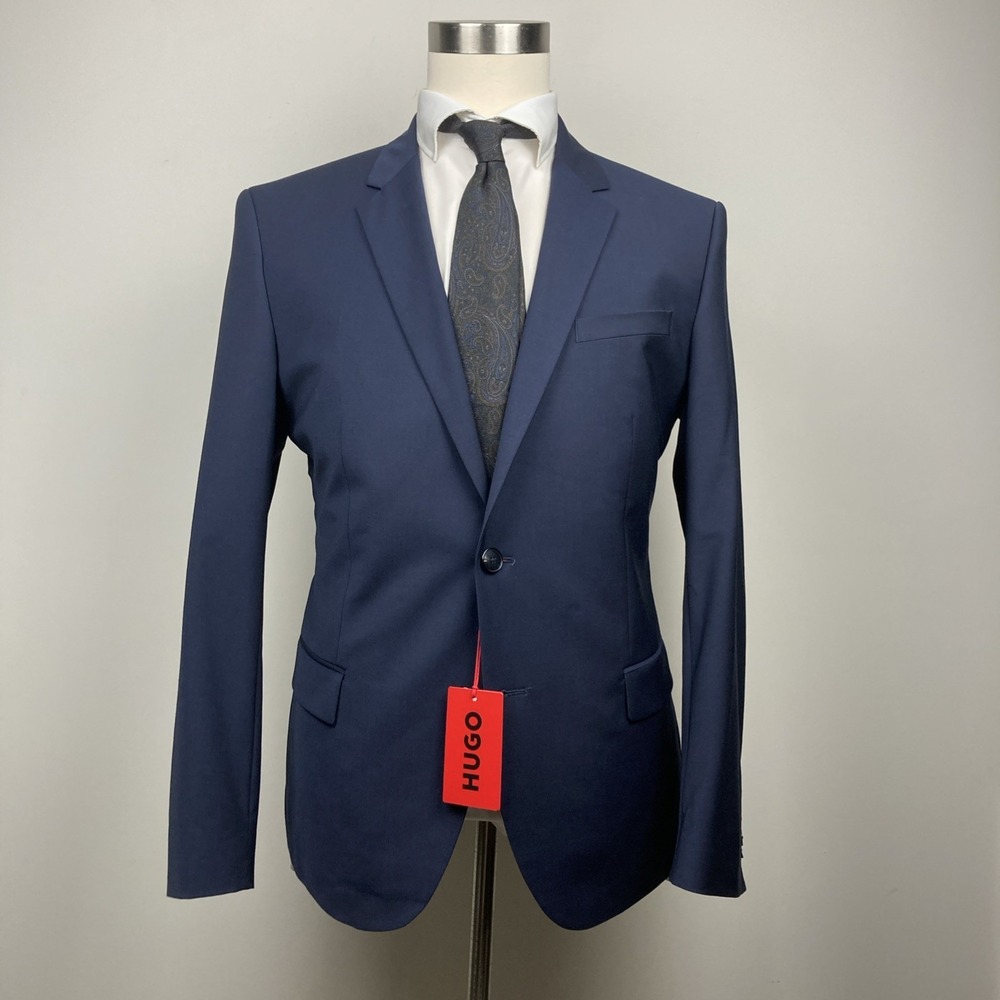 Hugo Boss Men's Navy Modern Fit Solid Wool Blend Suit Jacket 42S